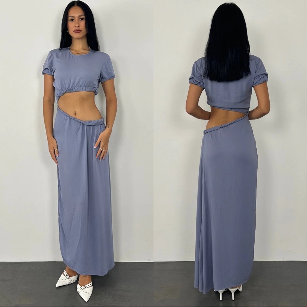 Christopher Esber Roll Sleeve Cutout Tee Dress Size 6 NWT Blue